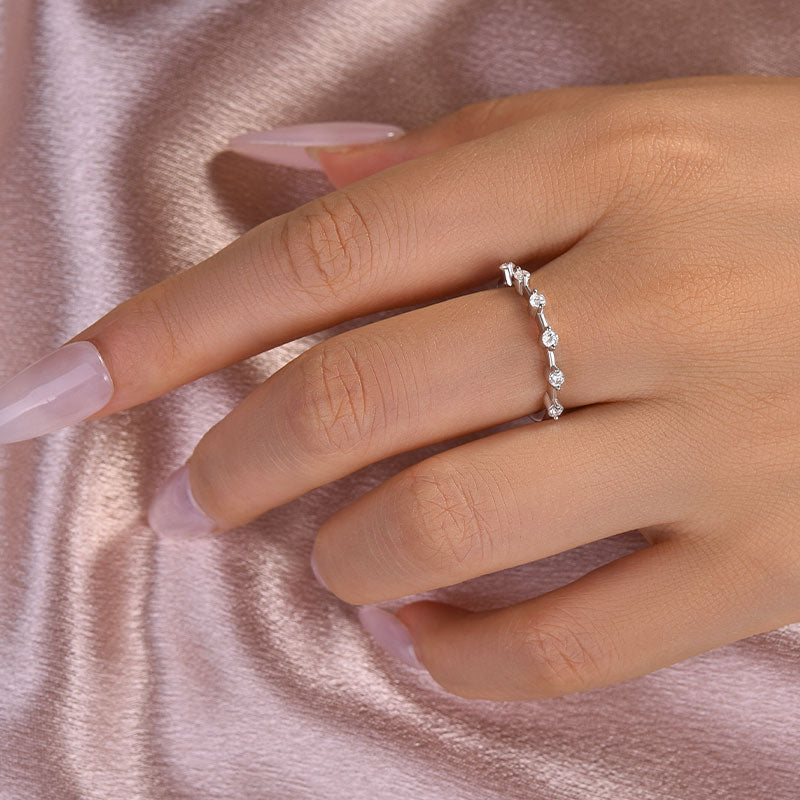 Bague en argent 925 plaqué or avec moissanite - Pierre blanche ronde de 0,2 ct