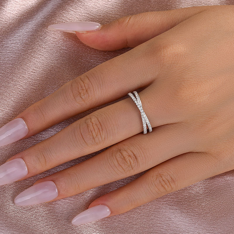 2Ct Criss Cross Moissanite Band - Diamond Accented White Gold