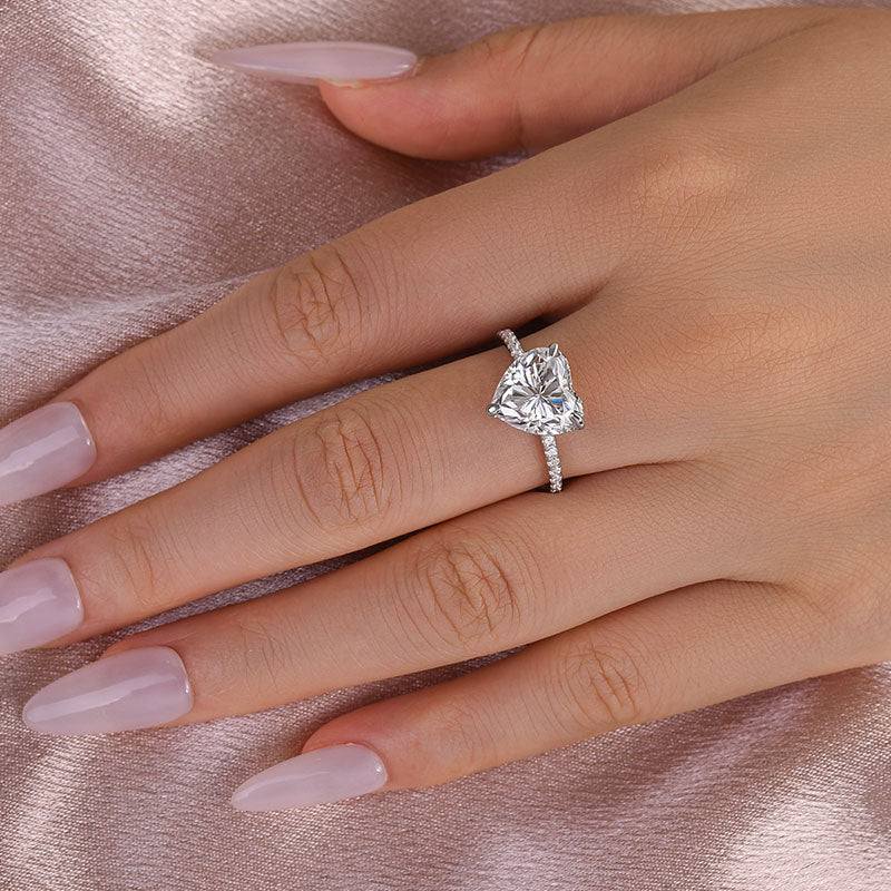4Ct Heart Moissanite Ring - Diamond Accented