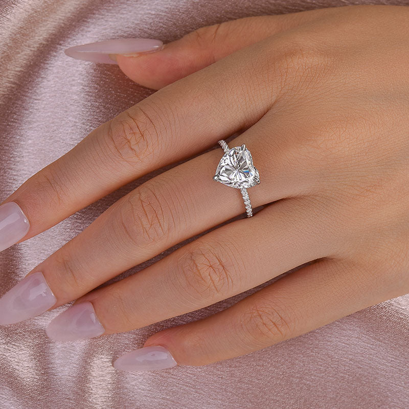 4Ct Heart Moissanite Ring - Diamond Accented