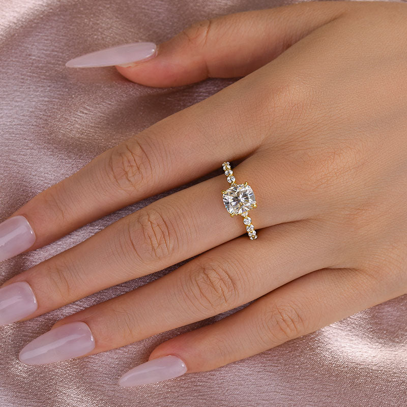 2Ct Cushion Moissanite Ring - Dual-Tone 18K Gold