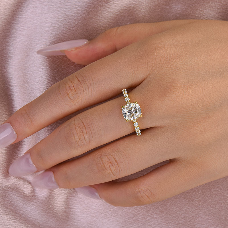 2Ct Cushion Moissanite Ring - Dual-Tone 18K Gold