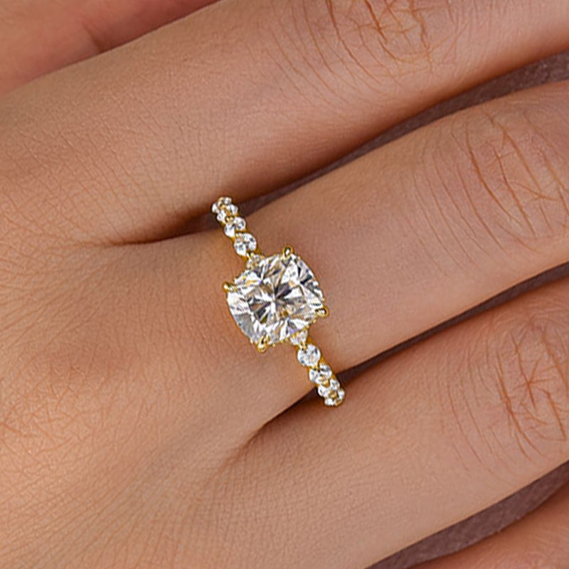 2Ct Cushion Moissanite Ring - Dual-Tone 18K Gold