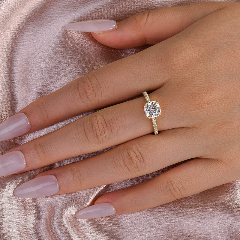 2.0Ct Cushion Moissanite Ring - 925 Silver Tri-Color Gold