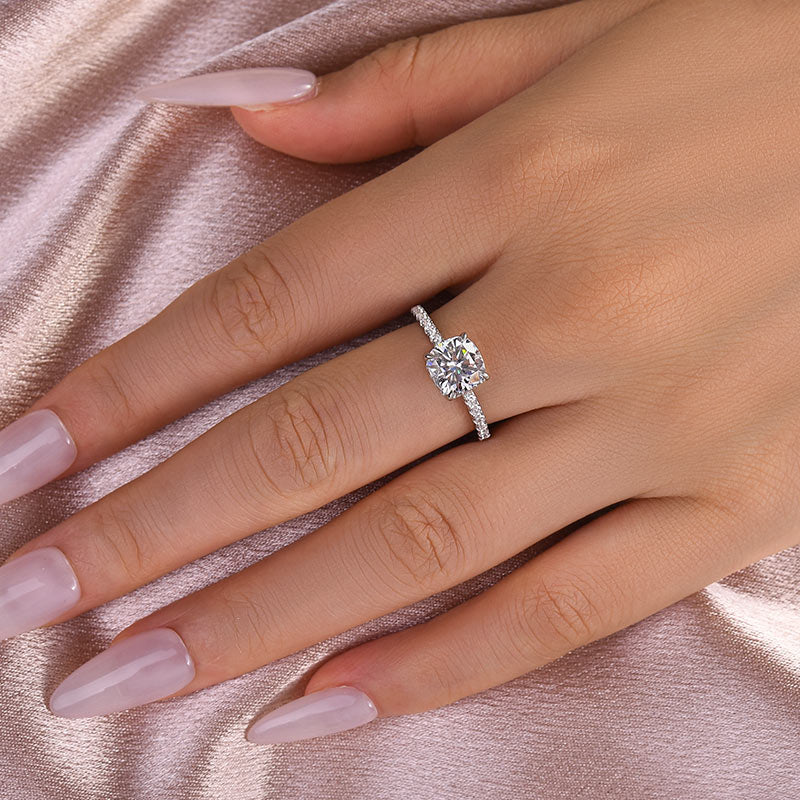 2.0Ct Cushion Moissanite Ring - 925 Silver Tri-Color Gold