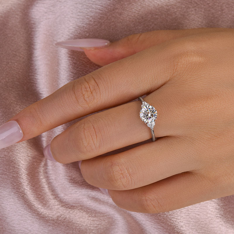1.2Ct 4-Prong Moissanite Ring - 7mm White Gold w/Diamonds