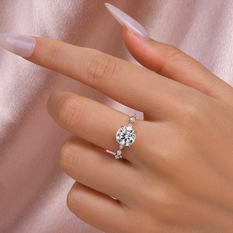 2 Carat Round Moissanite Engagement Ring White Gold