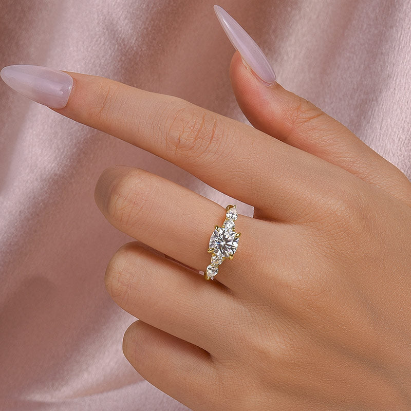2.0Ct Cushion Cut Moissanite & White Sapphire Ring - 925 Silver Yellow Gold