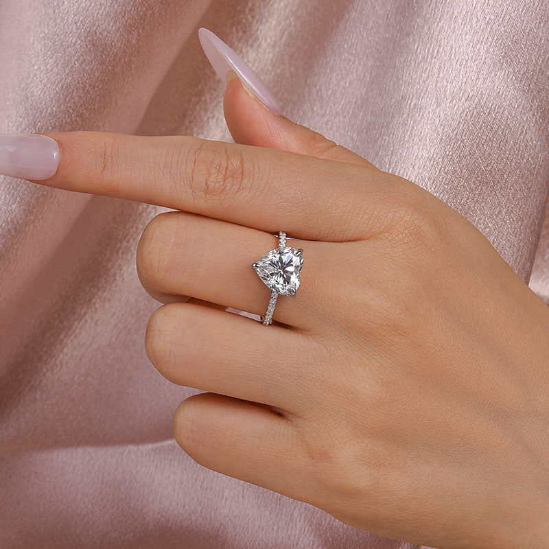 4Ct Heart Moissanite Ring - Diamond Accented