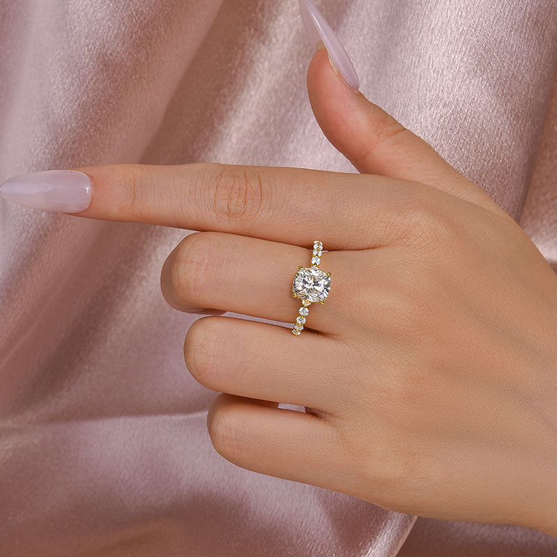 2Ct Cushion Moissanite Ring - Dual-Tone 18K Gold