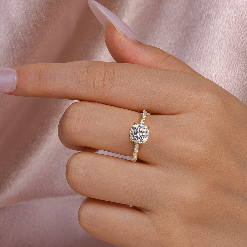 2.0Ct Cushion Moissanite Ring - 925 Silver Tri-Color Gold