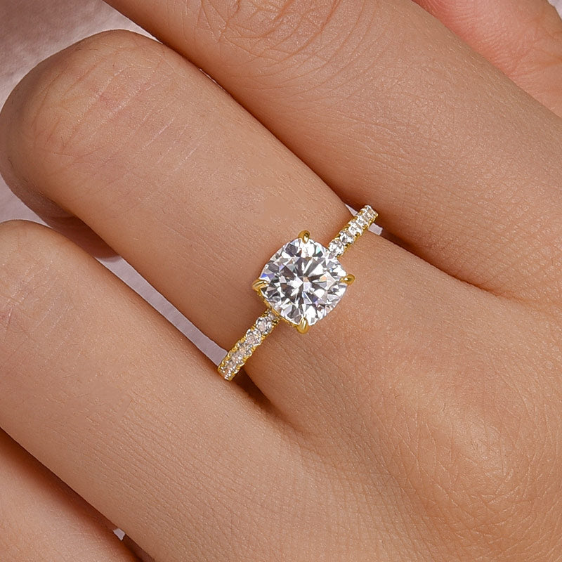 2.0Ct Cushion Moissanite Ring - 925 Silver Tri-Color Gold