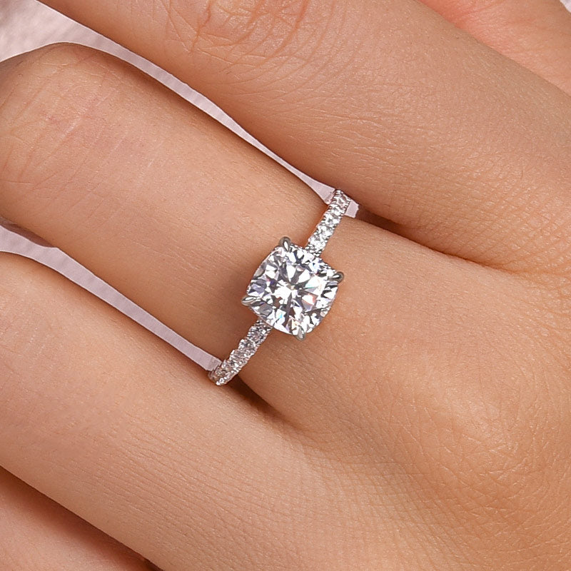 2.0Ct Cushion Moissanite Ring - 925 Silver Tri-Color Gold