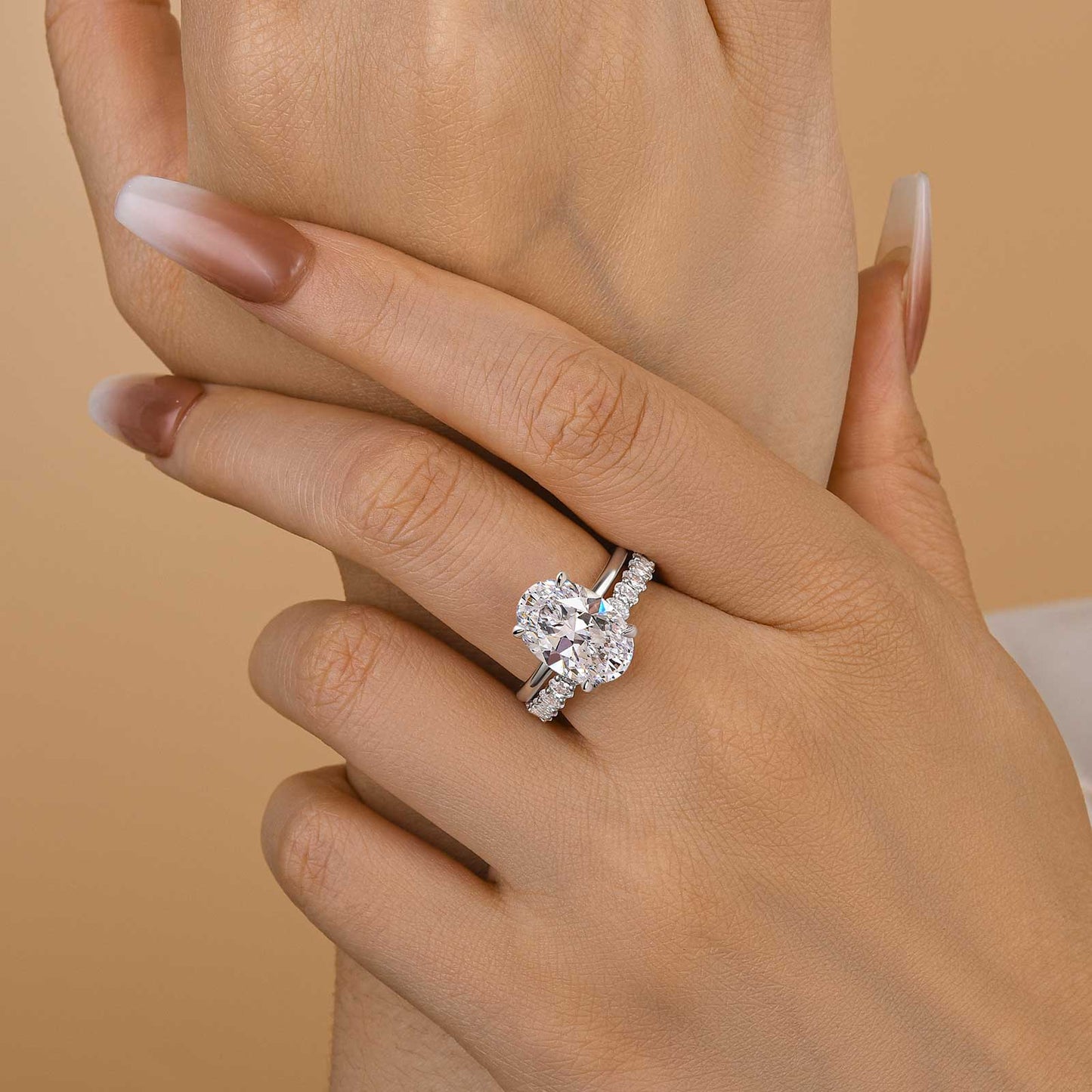 Oval Cut Simulated Diamond Ring Set in Sterling Silver