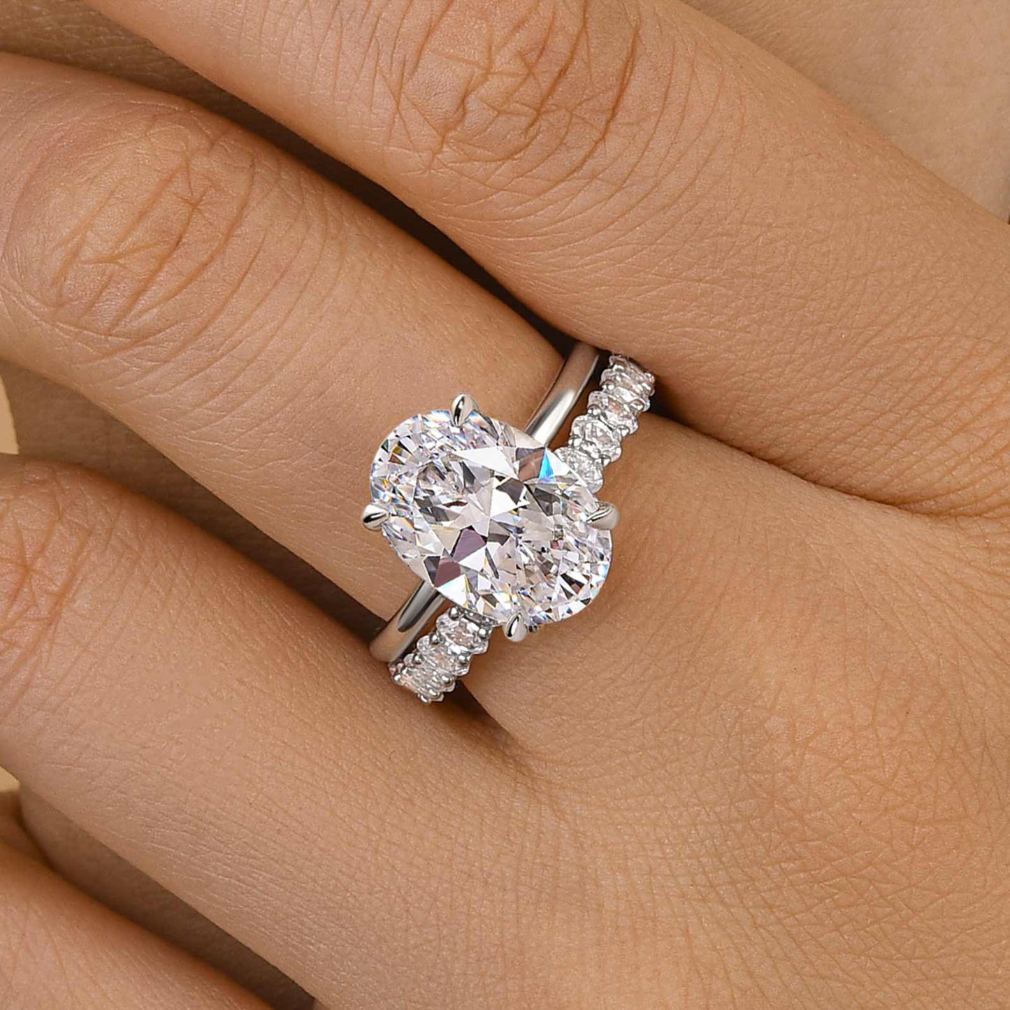 Oval Cut Simulated Diamond Ring Set in Sterling Silver