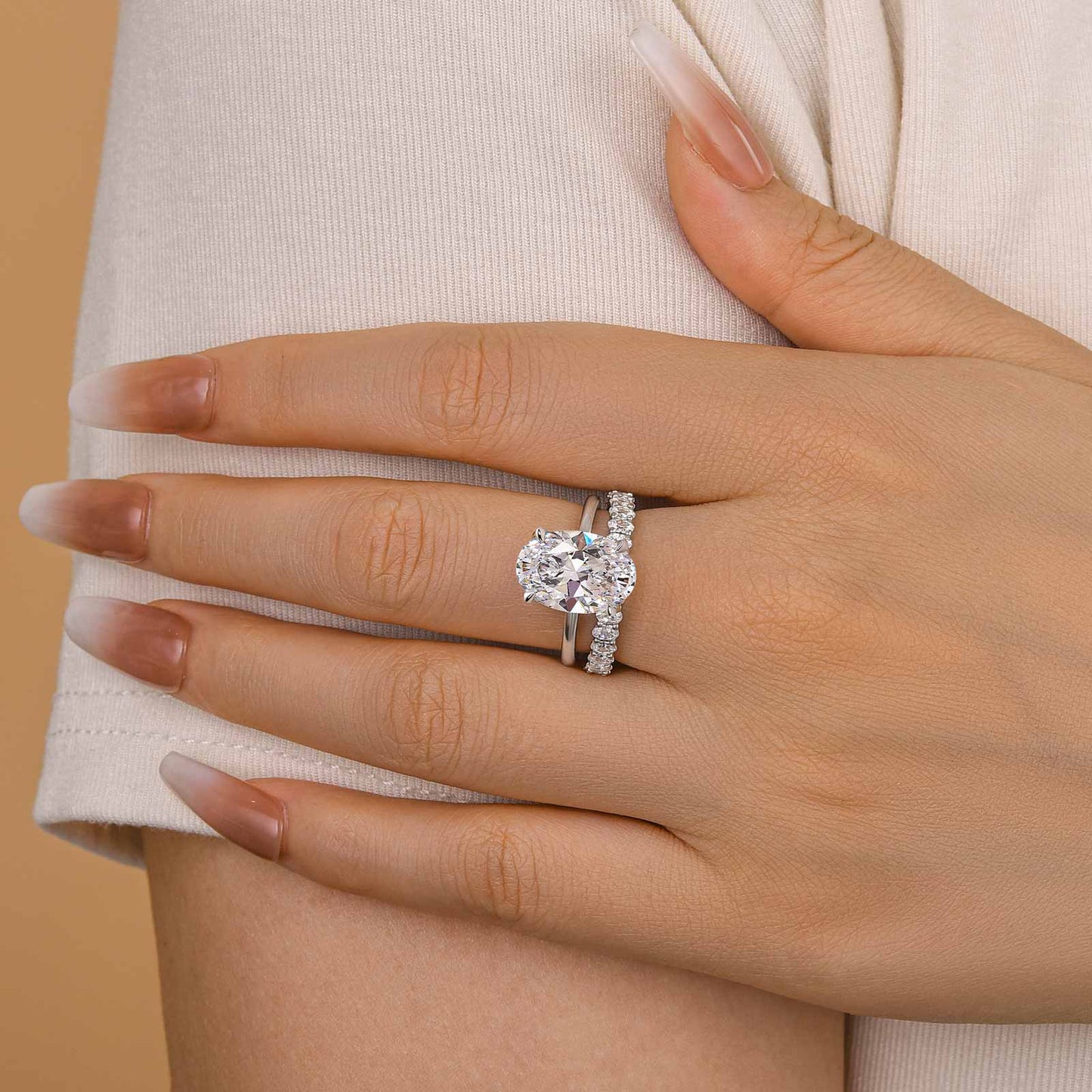 Oval Cut Simulated Diamond Ring Set in Sterling Silver