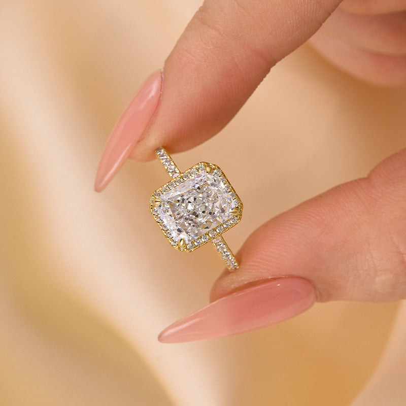 Radiant Cut Halo Engagement Ring Sterling Silver 3 Carat