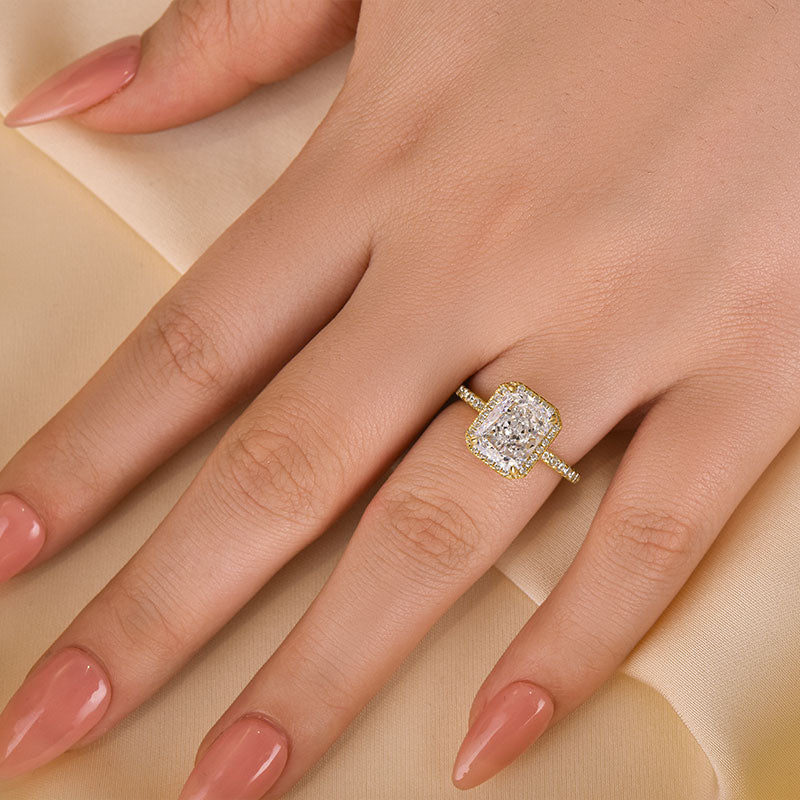 Radiant Cut Halo Engagement Ring Sterling Silver 3 Carat
