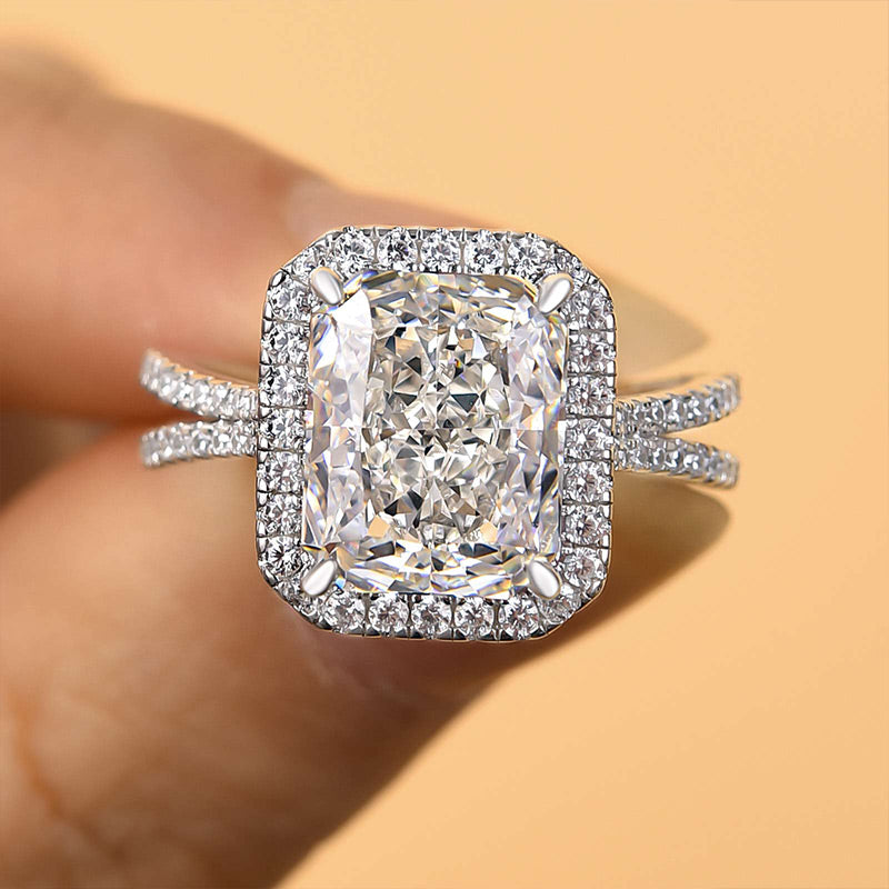 4Ct Radiant Cut G Color Simulated Diamond Ring 925 Silver White Gold