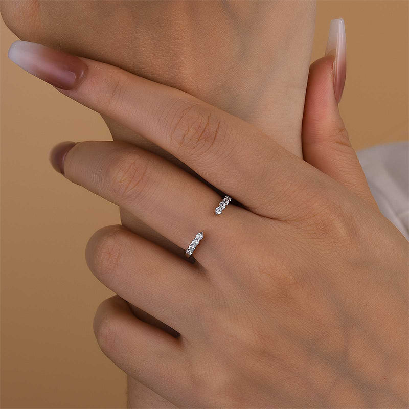 925 Silver Gold Plated Open Wedding Band with 0.3ct Simulated Diamonds