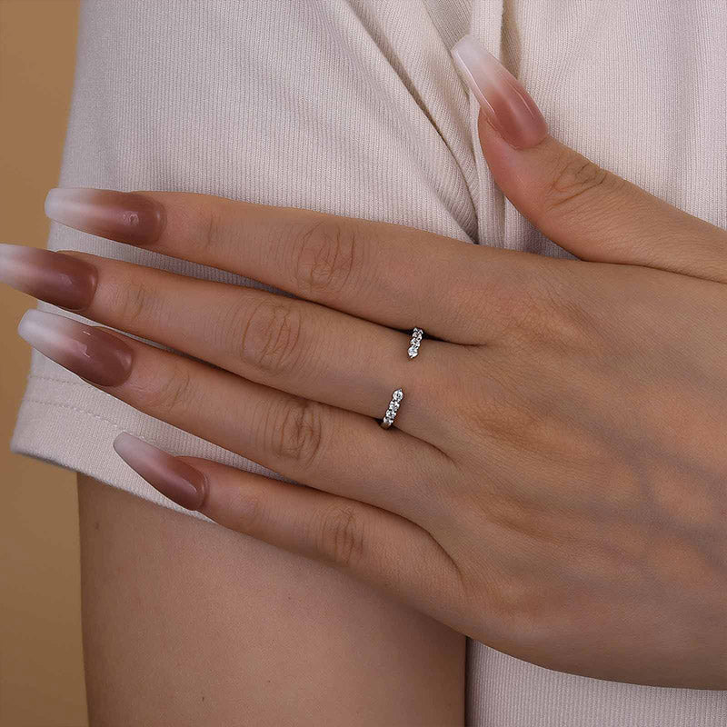 925 Silver Gold Plated Open Wedding Band with 0.3ct Simulated Diamonds