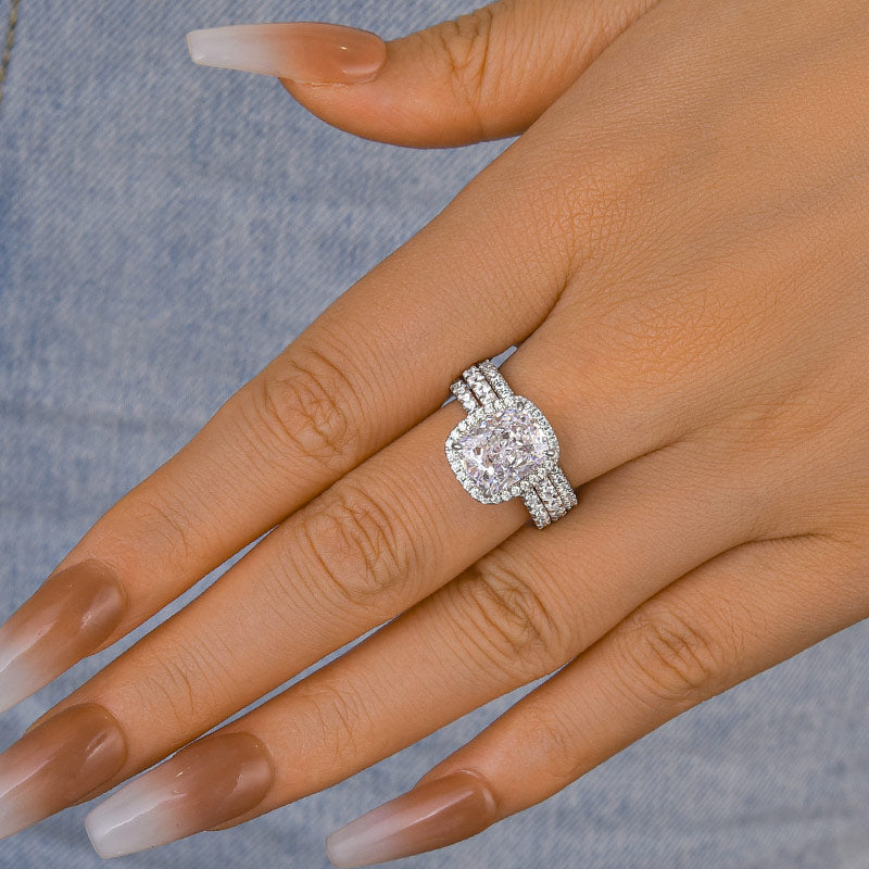 Elegant 925 Silver 18K White Gold Plated Simulated Diamond Bridal Set