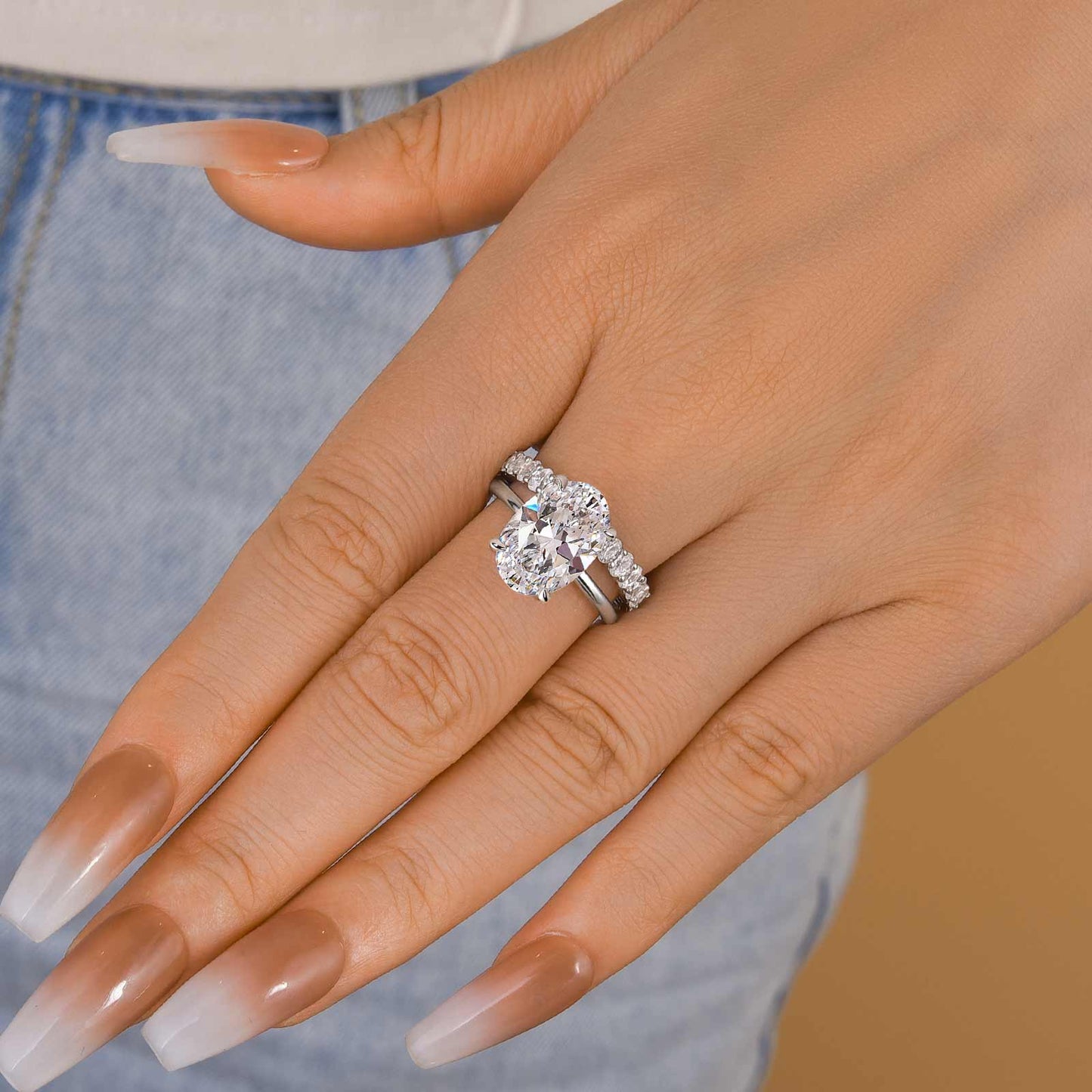 Oval Cut Simulated Diamond Ring Set in Sterling Silver