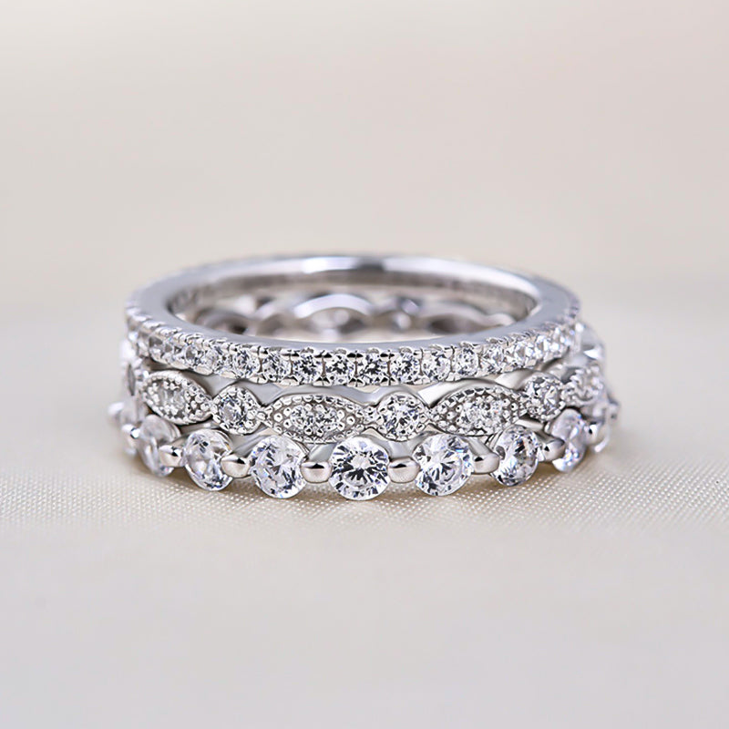 Timeless Wedding Band Set - 925 Silver, 2.0ct Sona Simulated Diamonds
