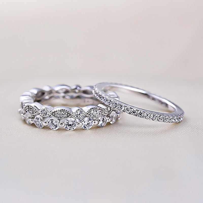 Timeless Wedding Band Set - 925 Silver, 2.0ct Sona Simulated Diamonds