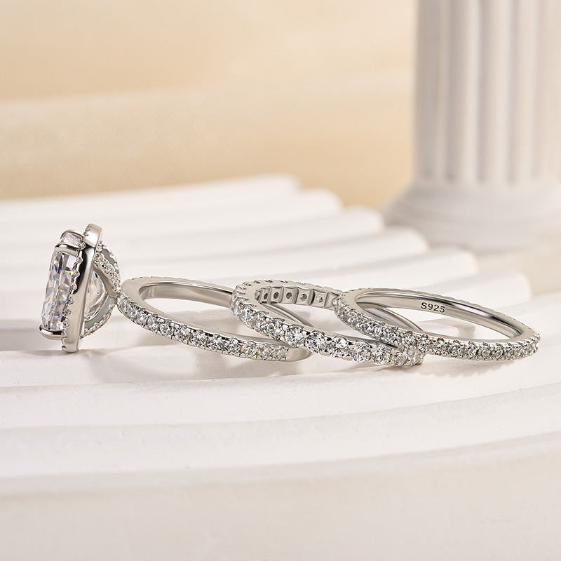 Elegant 925 Silver 18K White Gold Plated Simulated Diamond Bridal Set