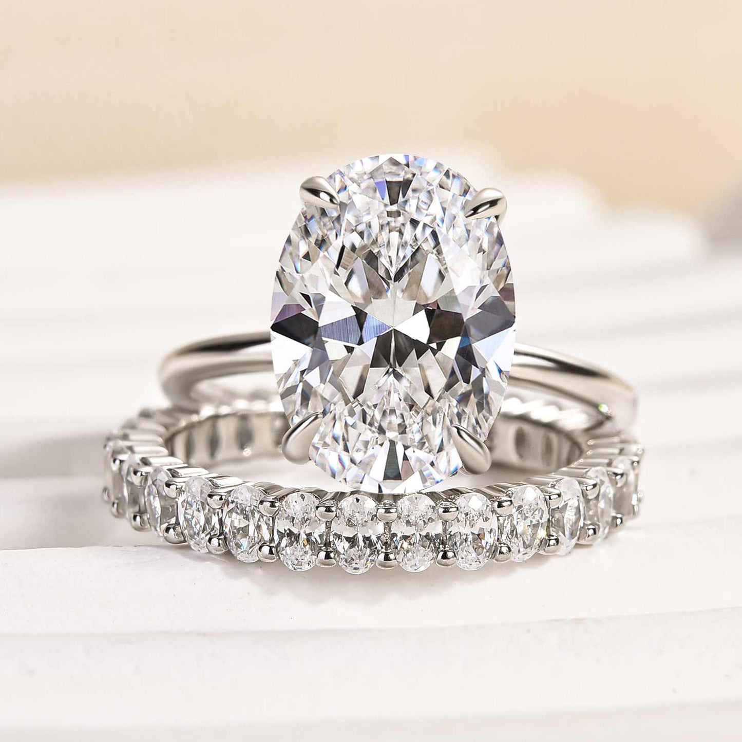 Oval Cut Simulated Diamond Ring Set in Sterling Silver