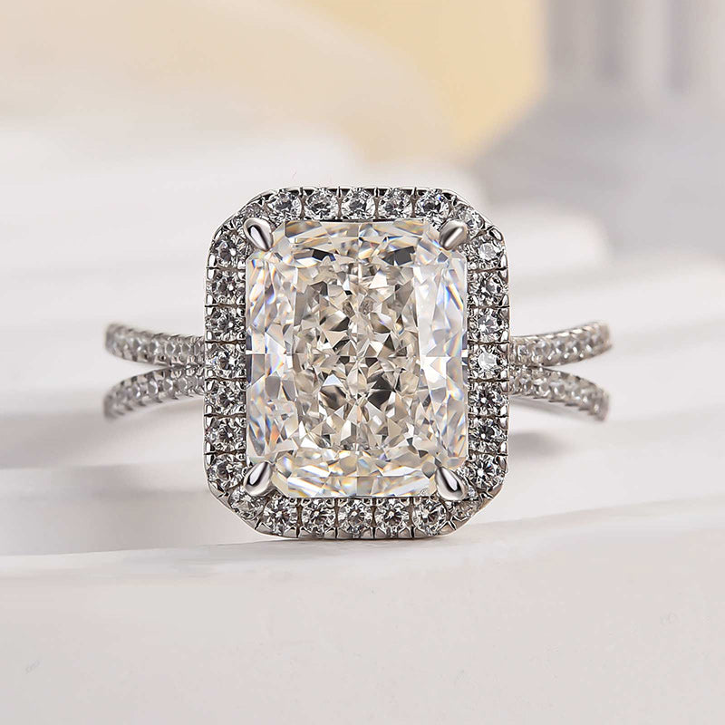 4Ct Radiant Cut G Color Simulated Diamond Ring 925 Silver White Gold