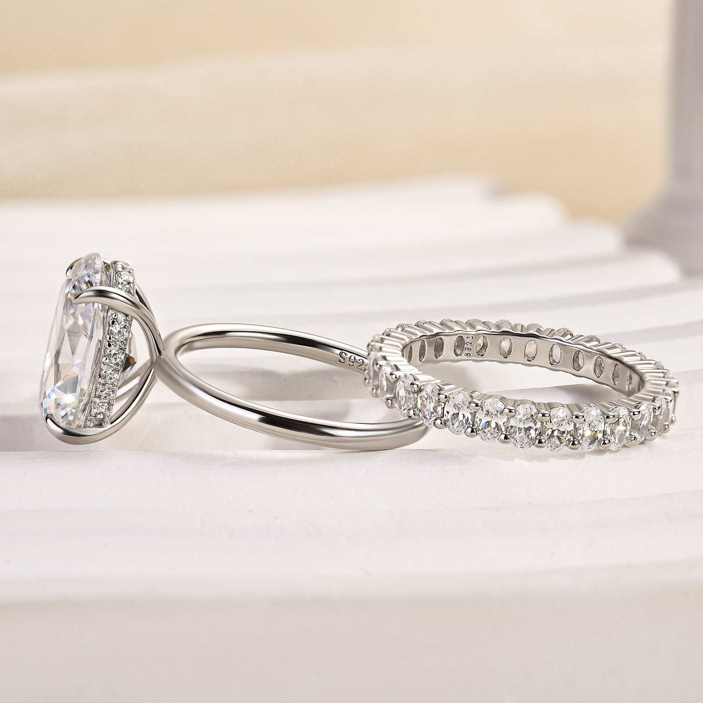 Oval Cut Simulated Diamond Ring Set in Sterling Silver