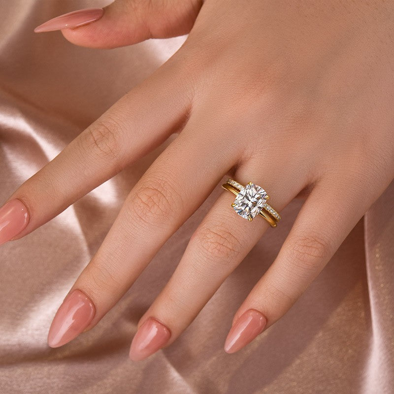 4.0Ct Cushion Moissanite Solitaire Set - 18K Yellow Gold Plated