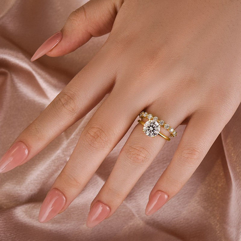 2.0Ct Moissanite Solitaire Set - Yellow Gold Plated Band