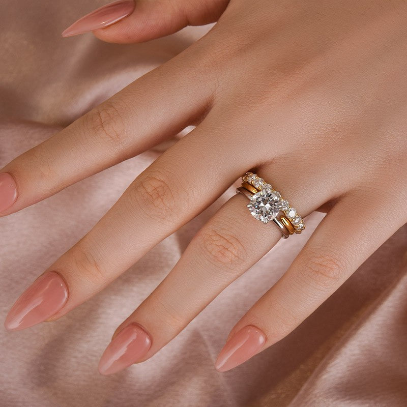 2Ct Round Moissanite Two-Tone Engagement Ring Set 925 Silver