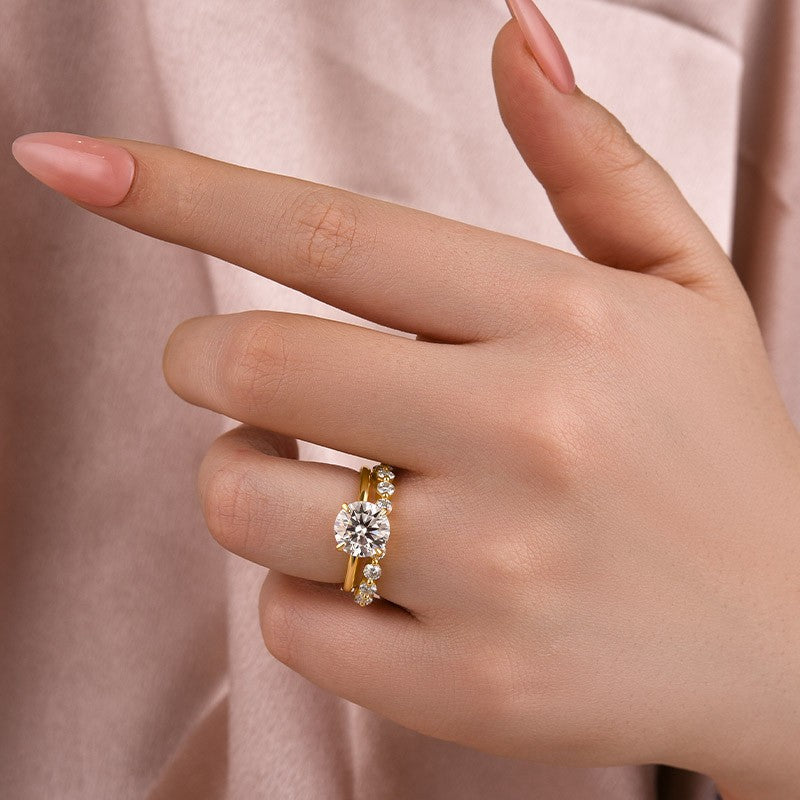 2.0Ct Moissanite Solitaire Set - Yellow Gold Plated Band