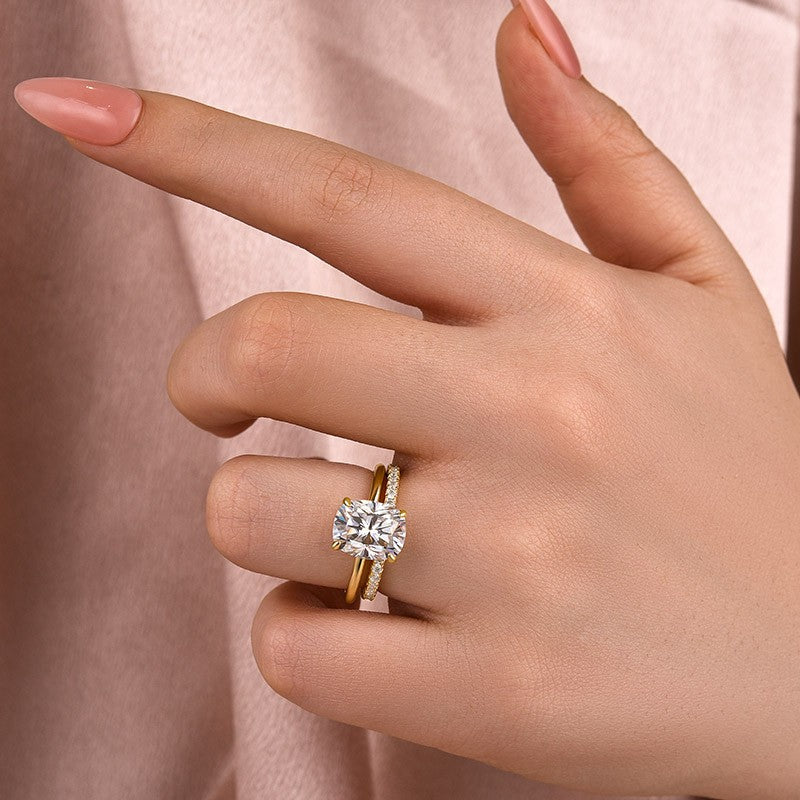 4.0Ct Cushion Moissanite Solitaire Set - 18K Yellow Gold Plated