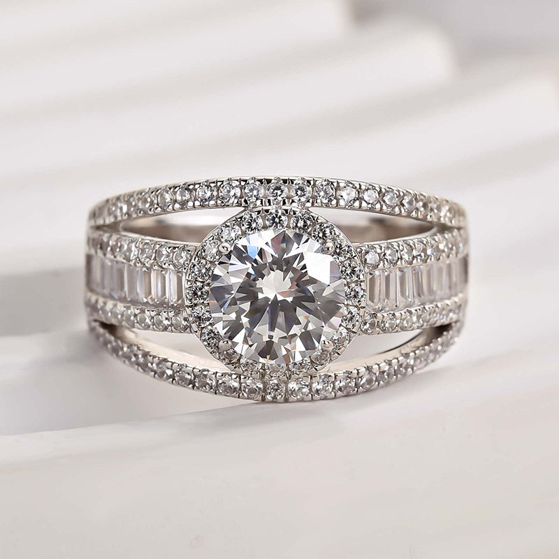 Classic Solitaire Halo Diamond Ring White Gold