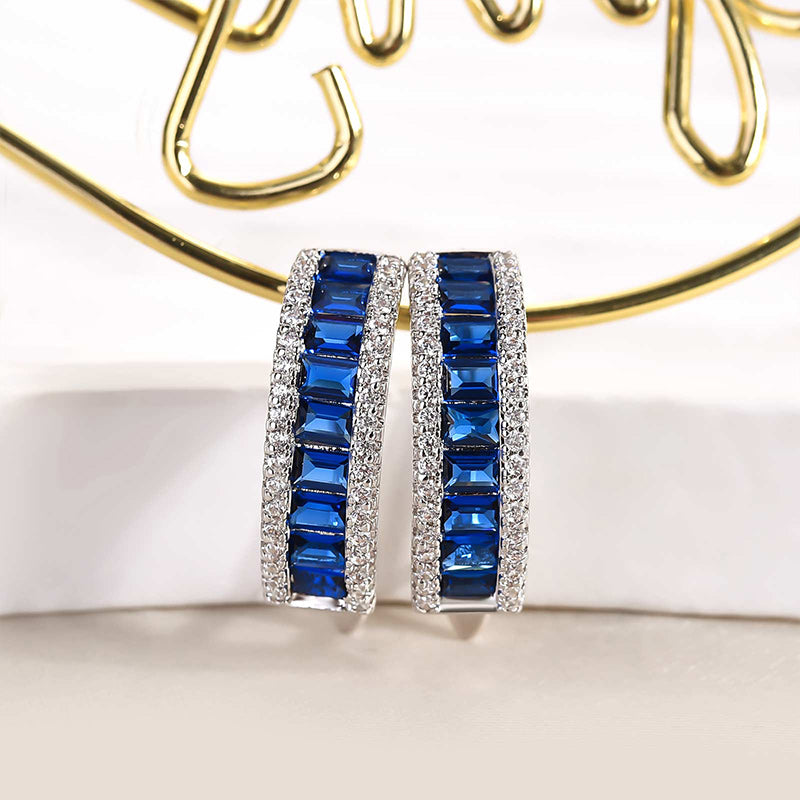 3Ct Blue Sapphire Emerald Cut Ring 925 Silver