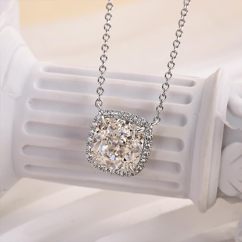 Elegant Cushion Cut Simulated Diamond Necklace in 18K White Gold Plated Silver