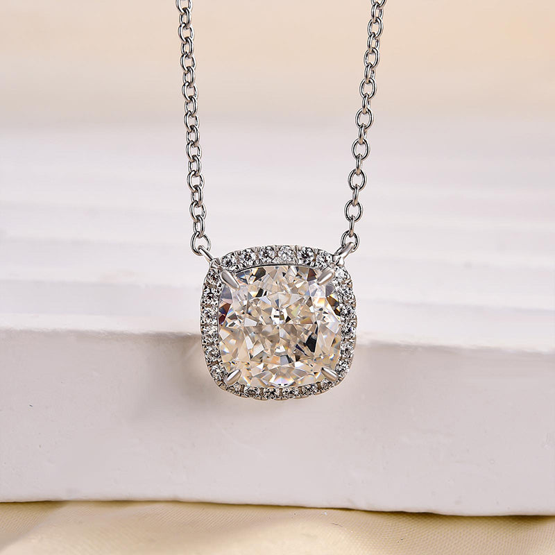 Elegant Cushion Cut Simulated Diamond Necklace in 18K White Gold Plated Silver