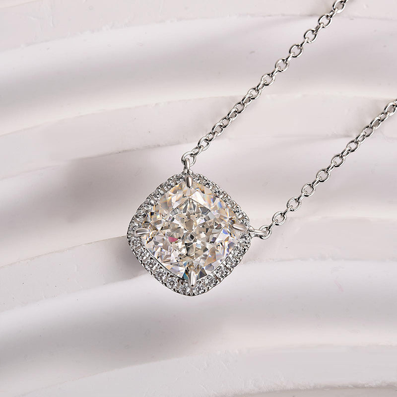 Elegant Cushion Cut Simulated Diamond Necklace in 18K White Gold Plated Silver