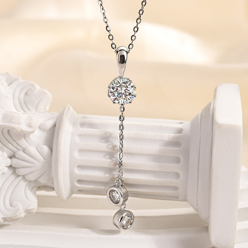 Elegant Round-Cut Moissanite Necklace – 925 Silver, 18K Gold Plated