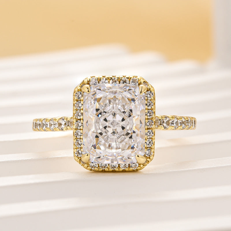 Radiant Cut Halo Engagement Ring Sterling Silver 3 Carat