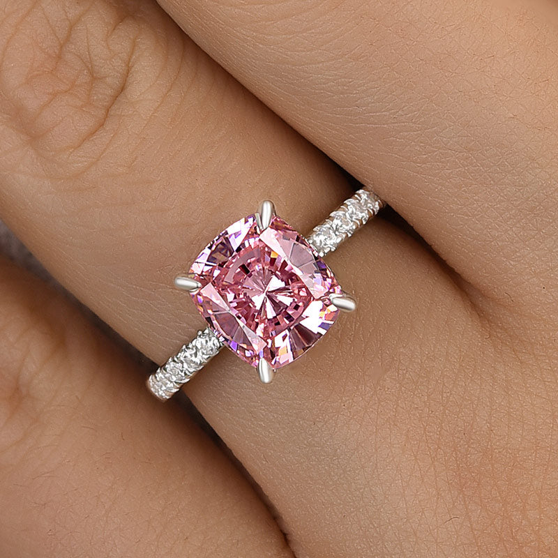 3.0Ct Cushion Pink Sapphire Ring with Diamond Halo