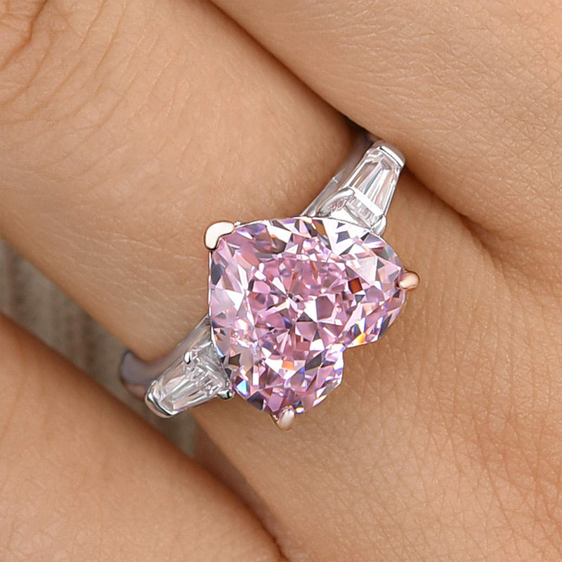5.0 Carat Heart Pink Diamond Three Stone Ring