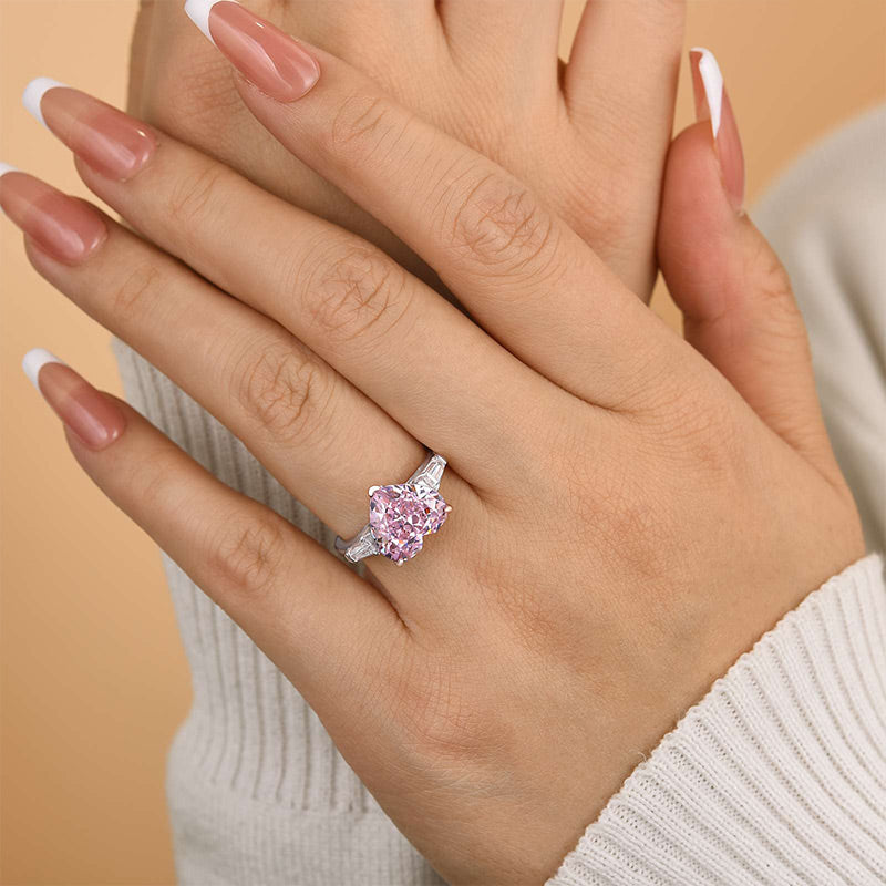 5.0 Carat Heart Pink Diamond Three Stone Ring