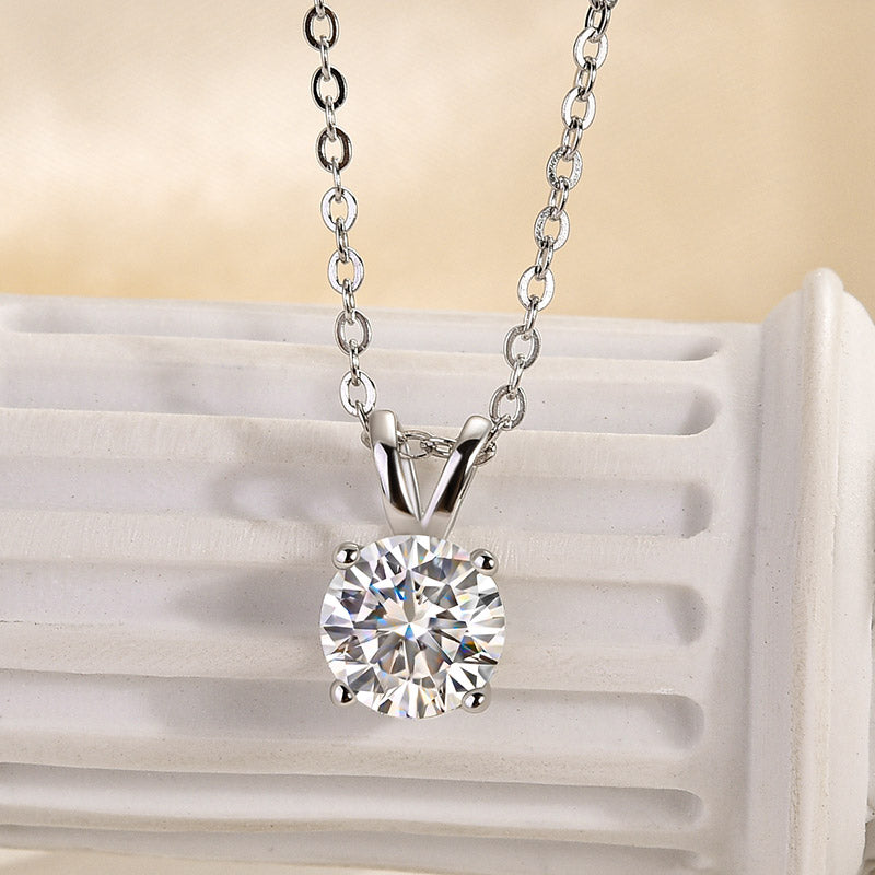 Classic Round-Cut Moissanite Necklace in White Gold