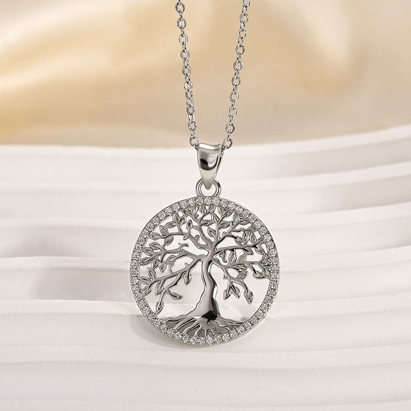Round Moissanite Sterling Silver Necklace, 18K White Gold Plated